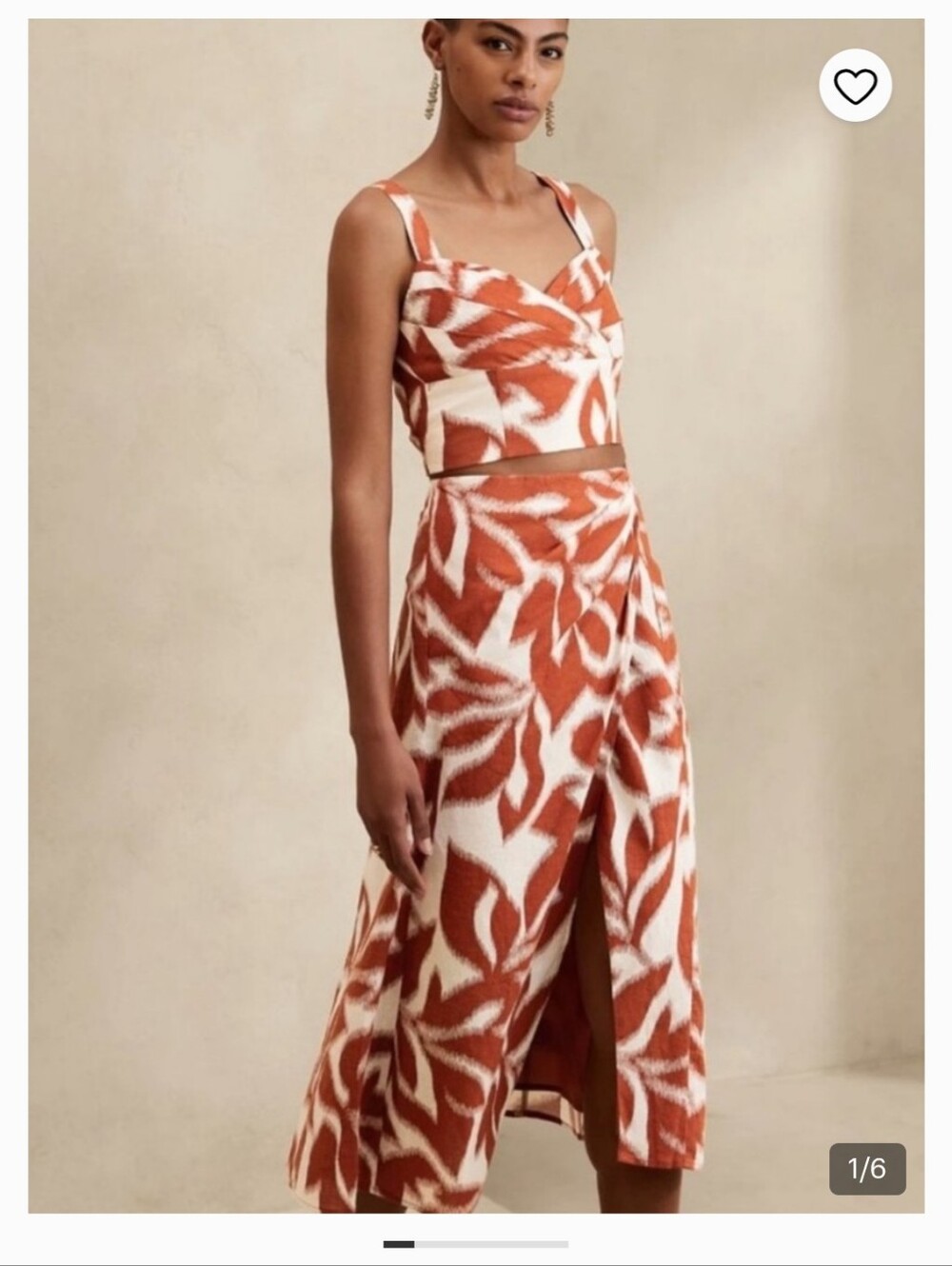 Banana Republic Rust and White Printed Linen-Blend Midi Skirt